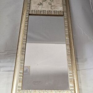 Elegant Gold Wall Mirror with Floral Print Accent